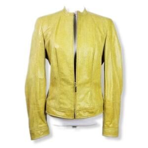 Vtg Escada Yellow Lamb Leather Jacket Women S M 36 Quiet Luxury Modern Sleek